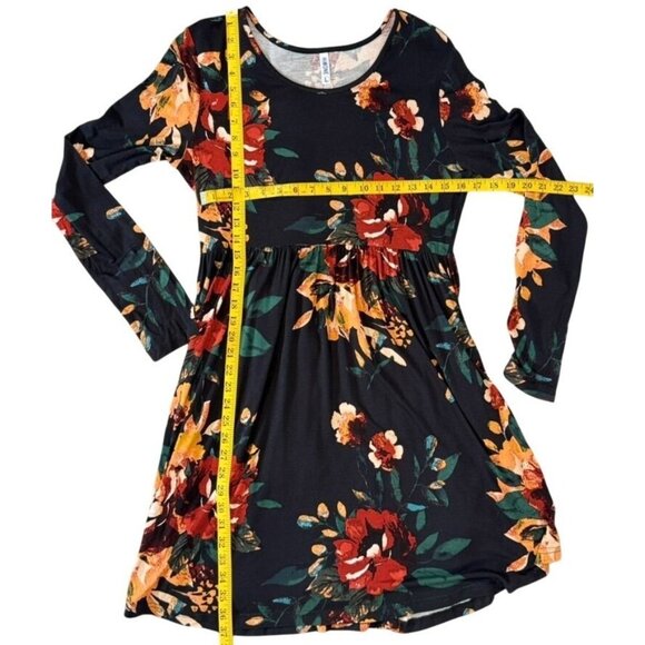 NEW Womens Long Sleeve Print Dress Black Fall Boho Midi Soft Stretchy Casual - Picture 5 of 7